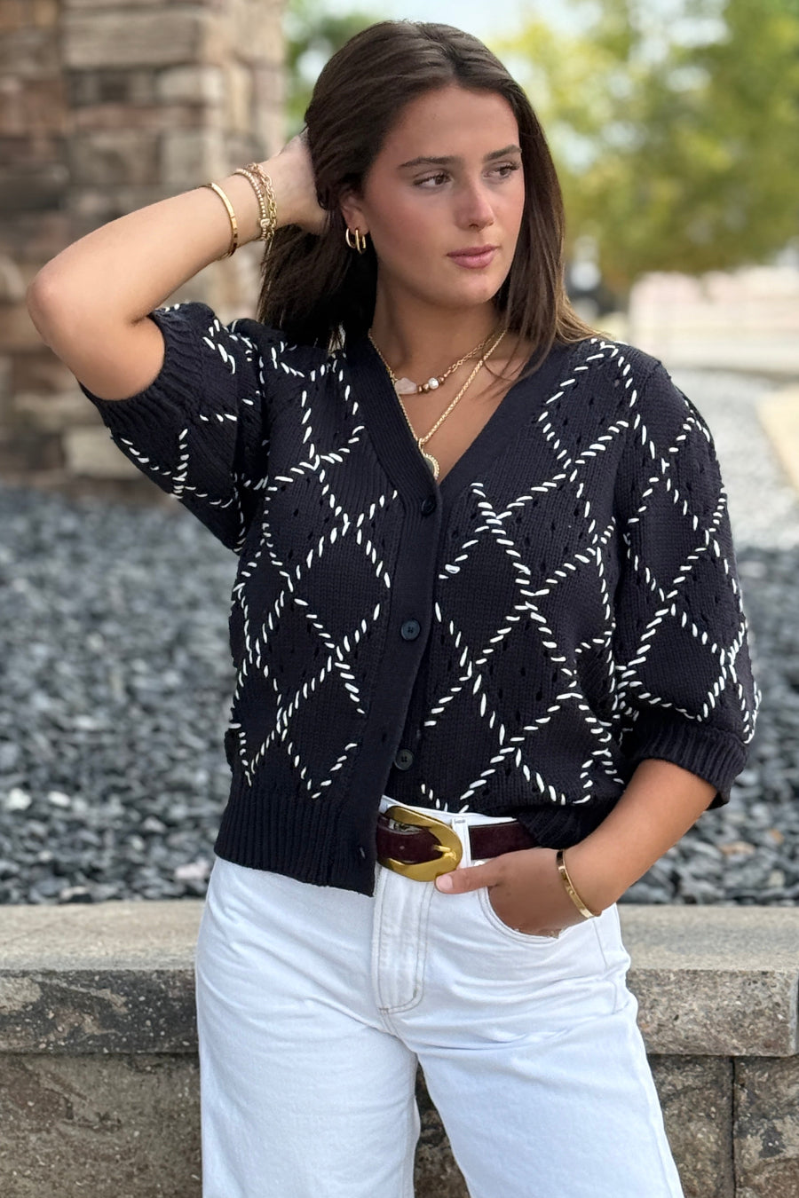 Karlie Short Sleeve Button Down Sweater