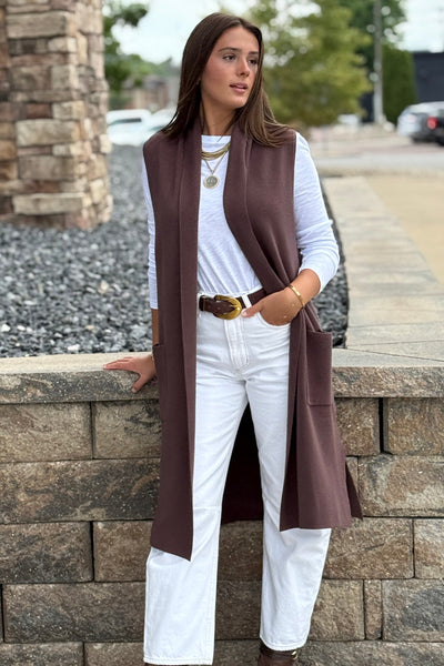 Mazie Sleeveless Cardigan, Espresso