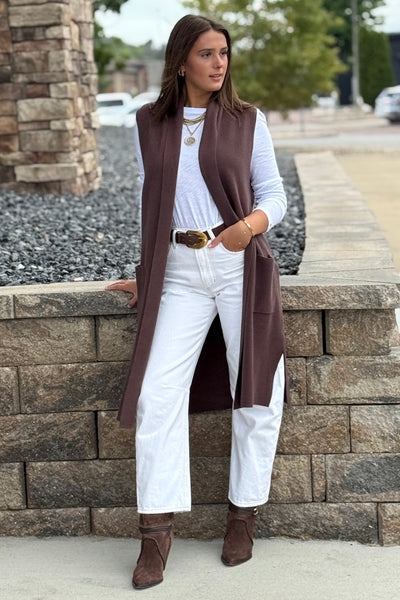 Mazie Sleeveless Cardigan, Espresso