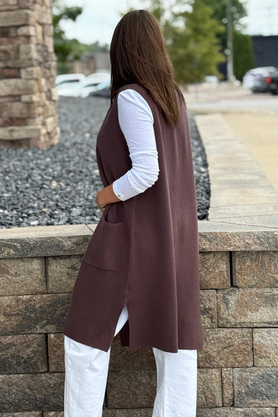 Mazie Sleeveless Cardigan, Espresso