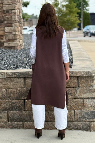 Mazie Sleeveless Cardigan, Espresso