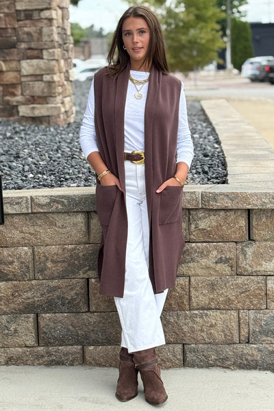 Mazie Sleeveless Cardigan, Espresso