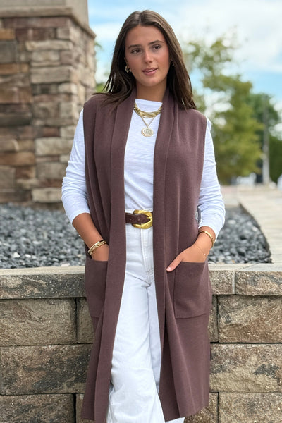 Mazie Sleeveless Cardigan, Espresso