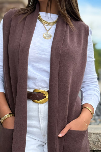 Mazie Sleeveless Cardigan, Espresso