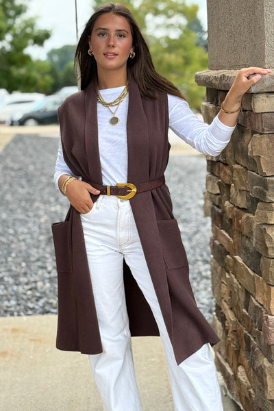 Mazie Sleeveless Cardigan, Espresso