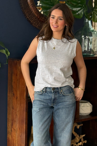 .Faherty Sunwashed Slub Muscle Tank, Grey