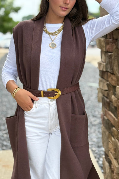 Mazie Sleeveless Cardigan, Espresso