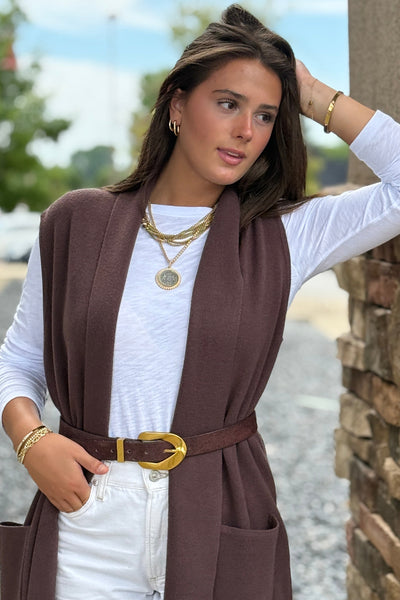 Mazie Sleeveless Cardigan, Espresso