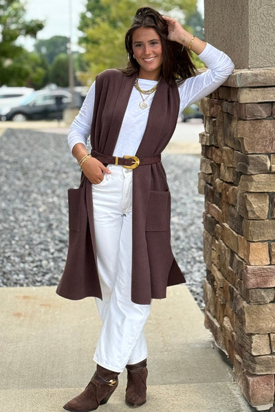 Mazie Sleeveless Cardigan, Espresso