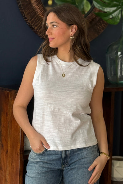 .Faherty Sunwashed Slub Muscle Tank, White
