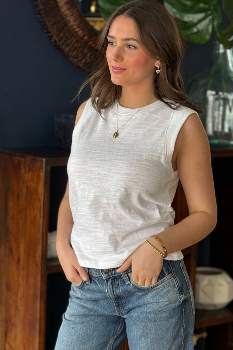 .Faherty Sunwashed Slub Muscle Tank, White