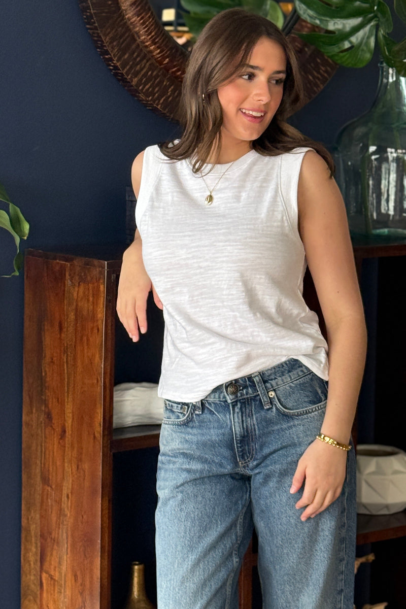 .Faherty Sunwashed Slub Muscle Tank, White