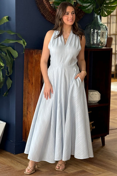 .Serenity Dobby Striped Halter Dress