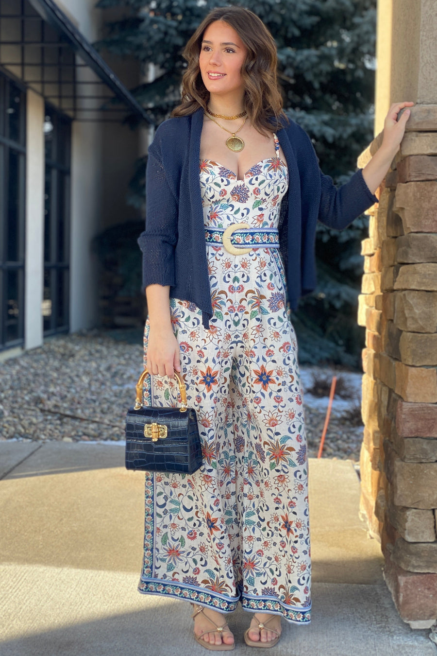 Farm Rio Floral Delhi Tapestry Belted Jumpsuit - RUST & Co. Farm Rio Floral Delhi Tapestry Belted Jumpsuit - RUST & Co.