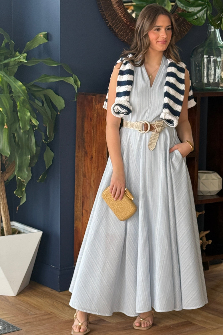 Serenity Dobby Striped Halter Dress - RUST & Co. Serenity Dobby Striped Halter Dress - RUST & Co.