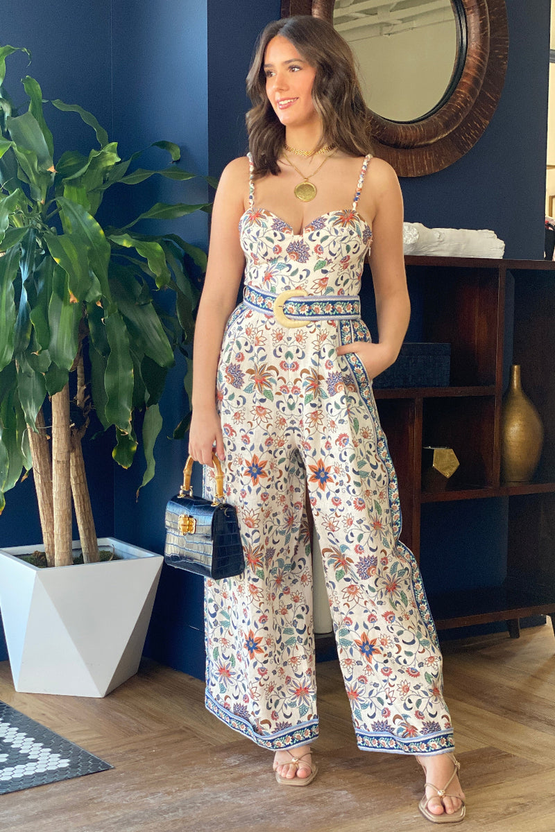 .Farm Rio Floral Delhi Tapestry Belted Jumpsuit
