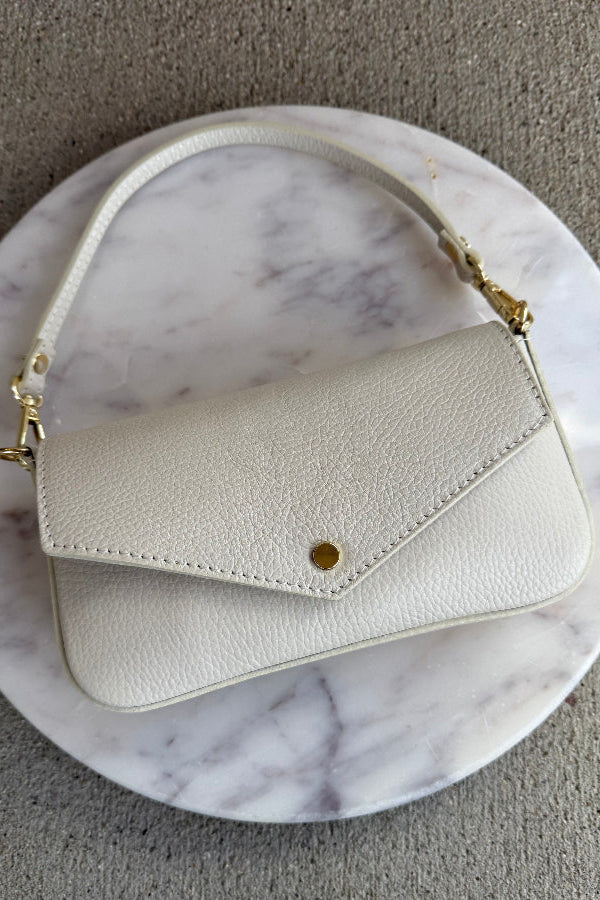 Jewel Leather Handbag, Ivory