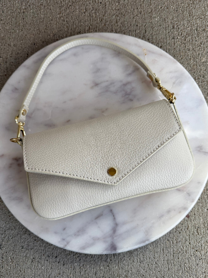.Jewel Leather Handbag, Ivory