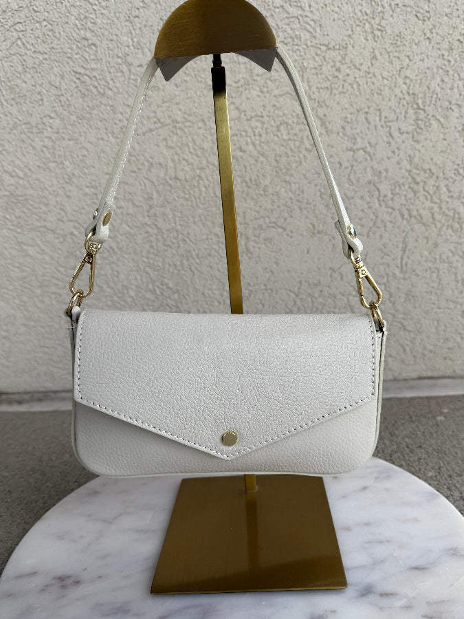 .Jewel Leather Handbag, Ivory