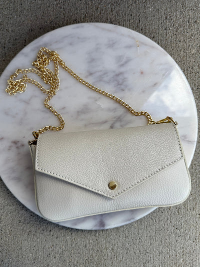 .Jewel Leather Handbag, Ivory