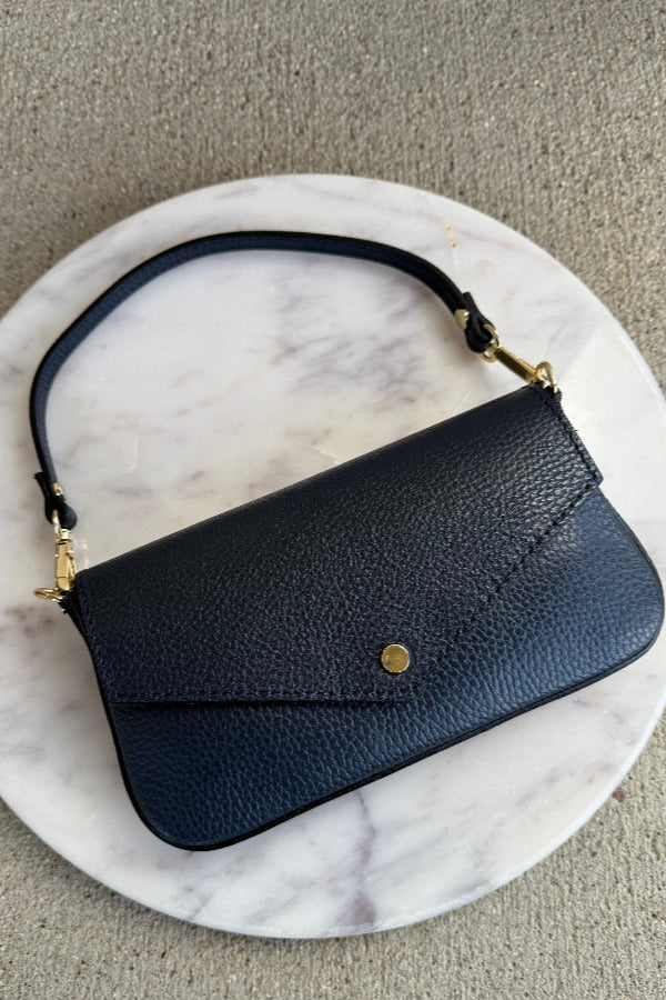 Jewel Leather Handbag, Navy