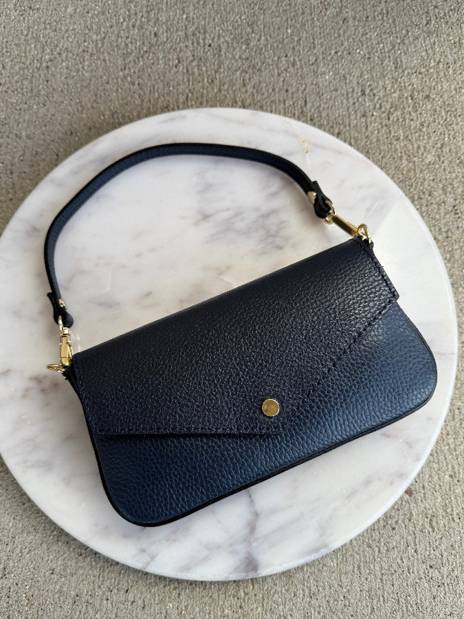 .Jewel Leather Handbag, Navy