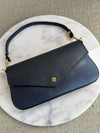 .Jewel Leather Handbag, Navy