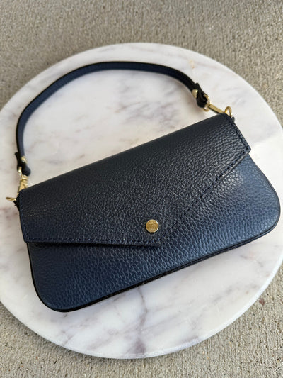 .Jewel Leather Handbag, Navy