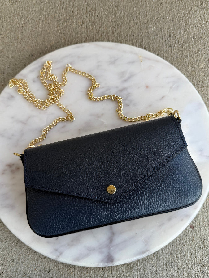 .Jewel Leather Handbag, Navy