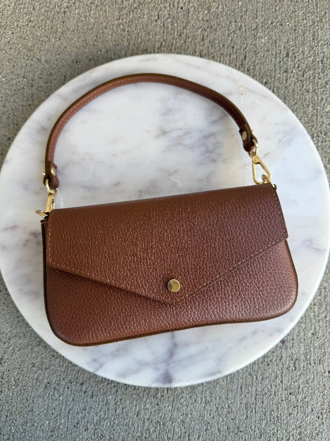 .Jewel Leather Handbag, Camel