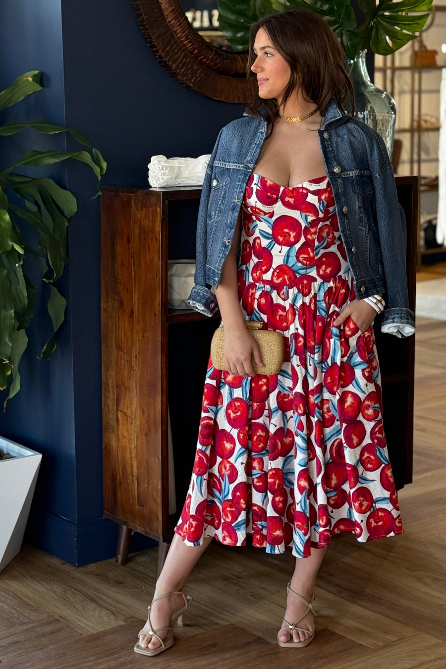 Farm Rio Cherry Blossom Sleeveless Midi Dress