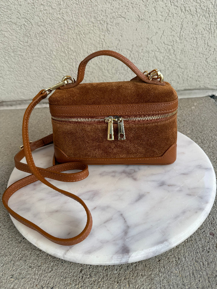 Abby Genuine Suede Handbag, Camel