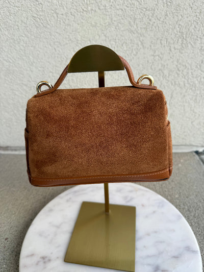 Abby Genuine Suede Handbag, Camel