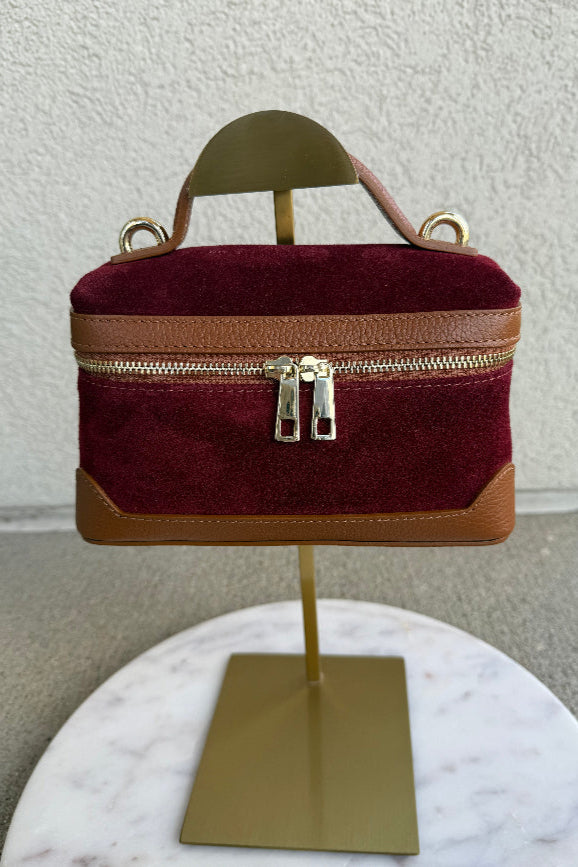 Abby Genuine Suede Handbag, Burgundy