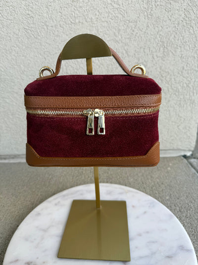 Abby Genuine Suede Handbag, Burgundy