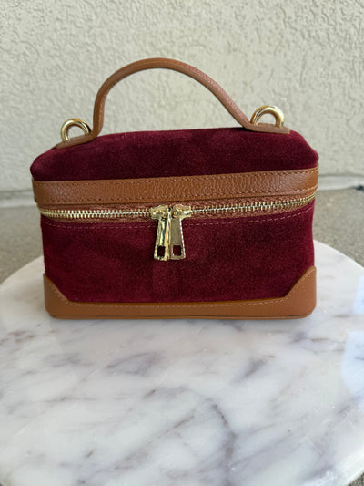 Abby Genuine Suede Handbag, Burgundy