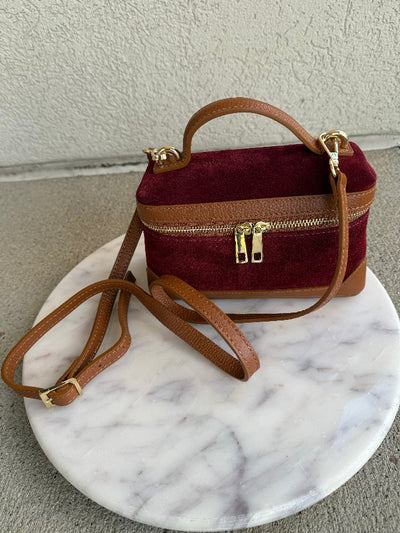 Abby Genuine Suede Handbag, Burgundy