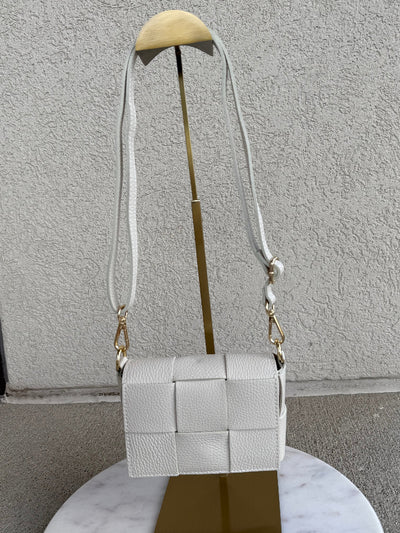Maddie Woven Leather Handbag, Ivory