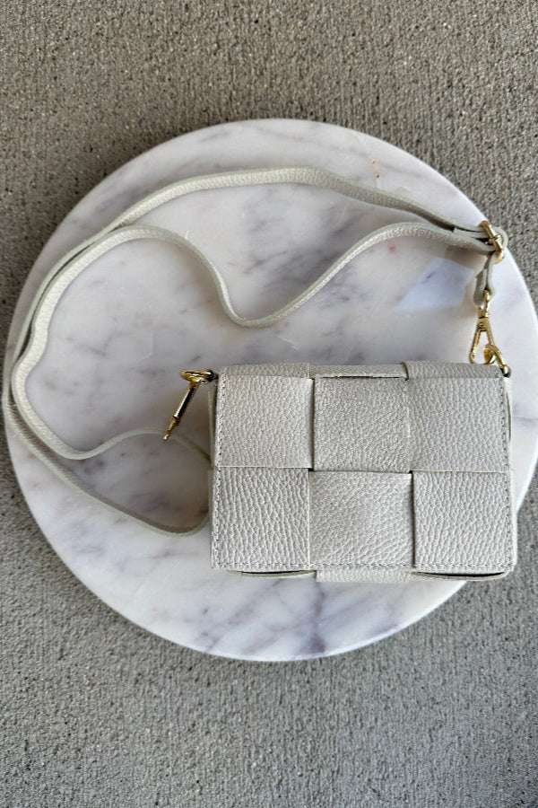 Maddie Woven Leather Handbag, Ivory