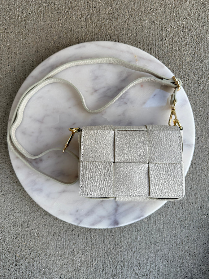 .Maddie Woven Leather Handbag, Ivory