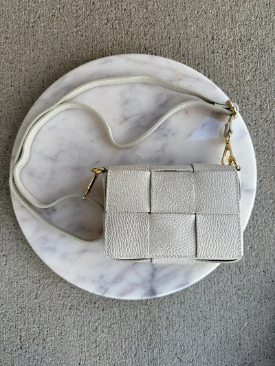 Maddie Woven Leather Handbag, Ivory