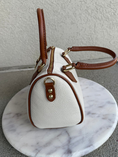 .Lola Leather Duffle Handbag, Cream Combo