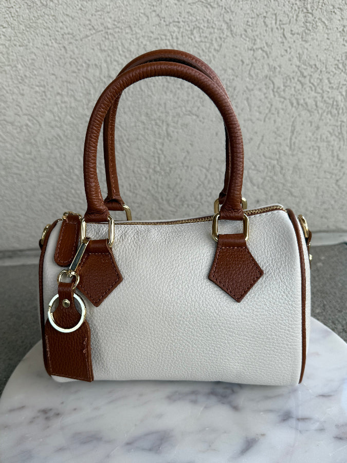 .Lola Leather Duffle Handbag, Cream Combo