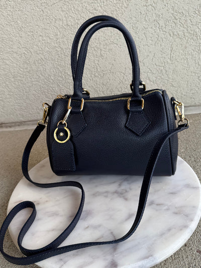 .Lola Leather Duffle Handbag, Navy