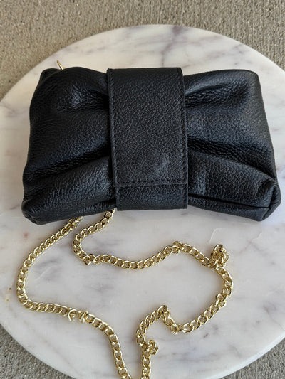 .Adele Leather Clutch, Black