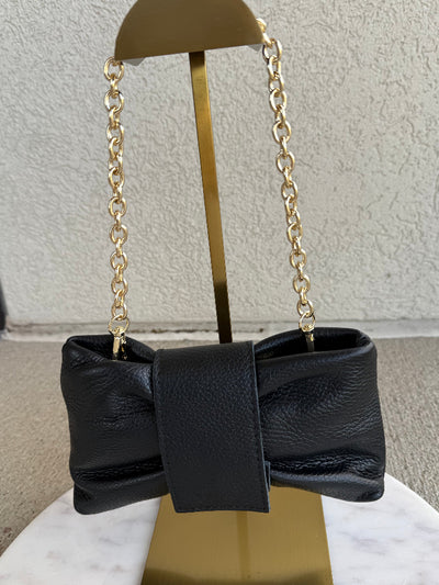 .Adele Leather Clutch, Black