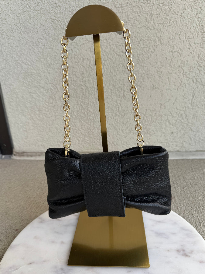 .Adele Leather Clutch, Black