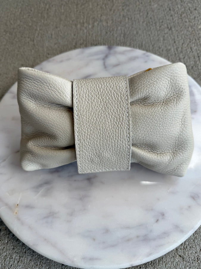 .Adele Leather Clutch, Ivory
