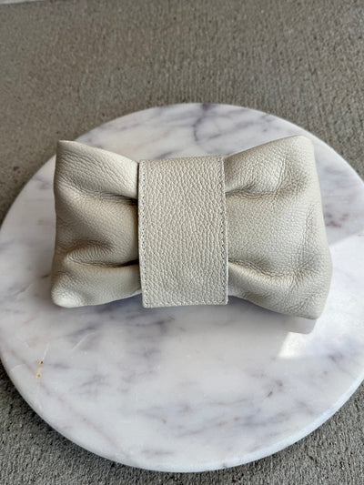 .Adele Leather Clutch, Ivory