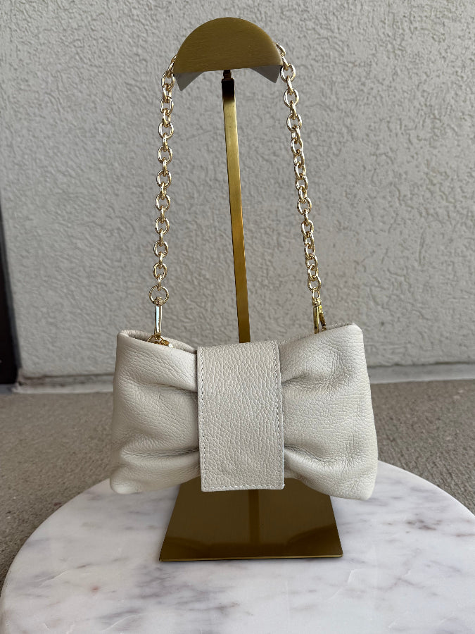 .Adele Leather Clutch, Ivory